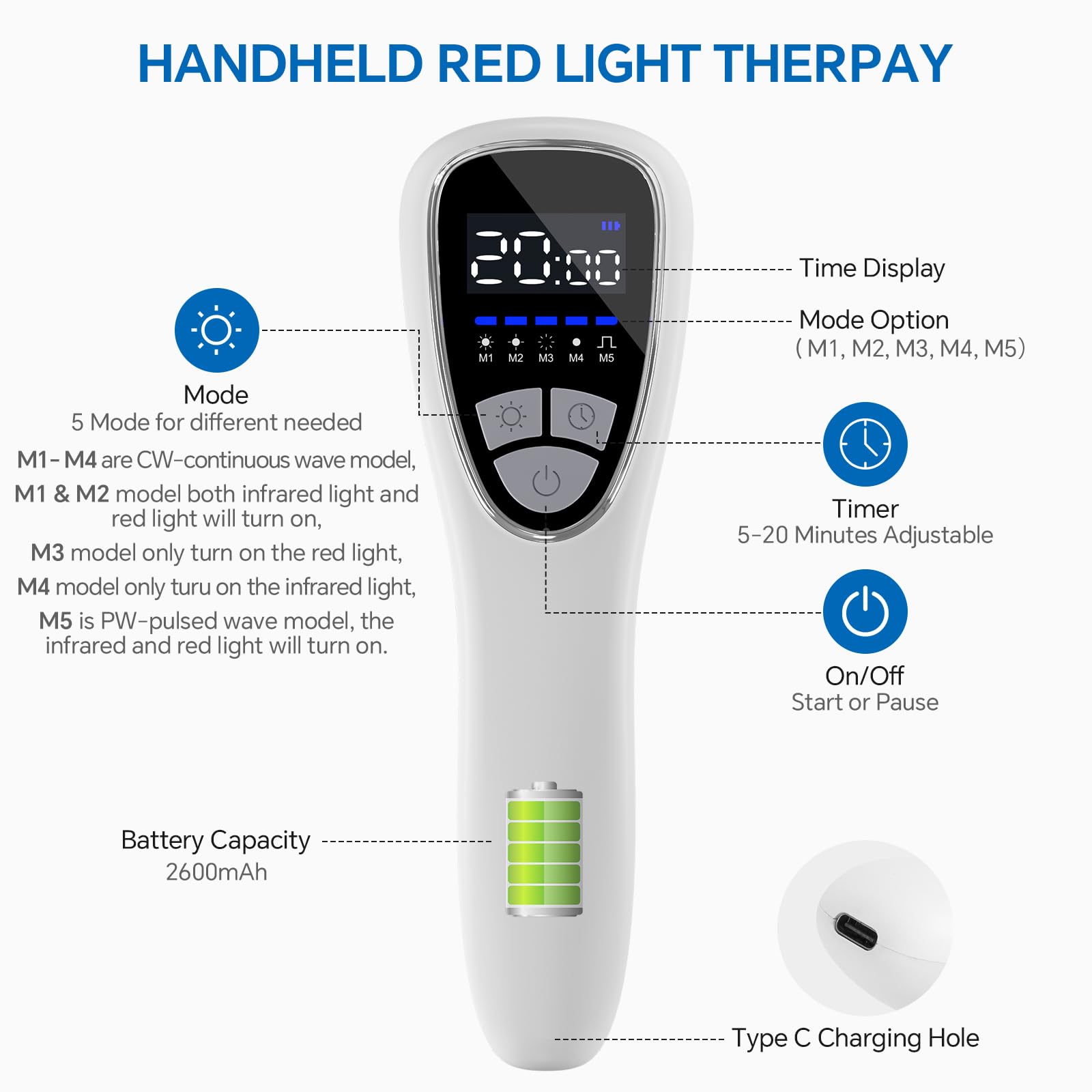Handheld Red Light Therapy Laser–Portable Device, Professional